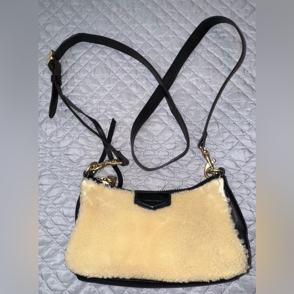 Aimee Kestenberg Crossbody Black Leather Merino Wool Ivory/Black Sherpa